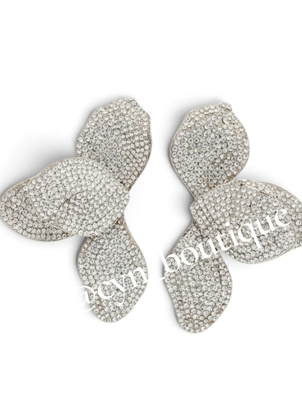 🩶▪️Piper K▪️ Floral Crystal Pavé Drop Earrings in Silver